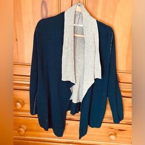 OST Women's Navy Blue Gray Raw Edged Open Cardigan Casual Sweater Pocket…